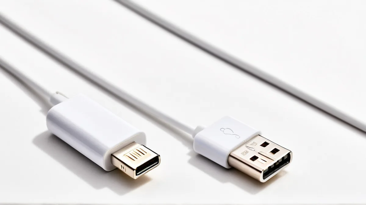 苹果Lightning白色数据线修图前后接口与白线对比