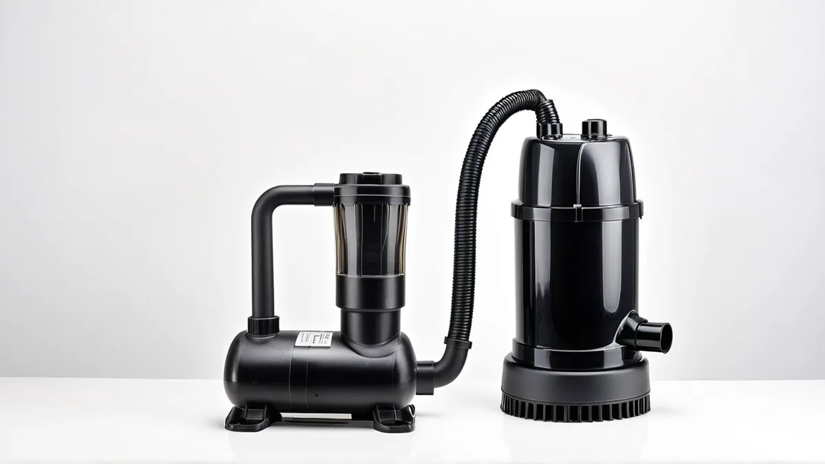 潜水泵和外置过滤器产品图黑塑料反光与管路清理示意