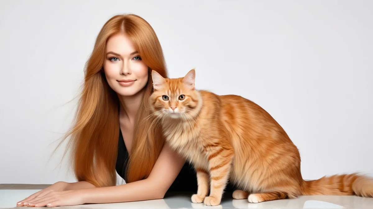 人物发丝和宠物橘猫绒毛抠图前后对比，边缘保留细密毛发