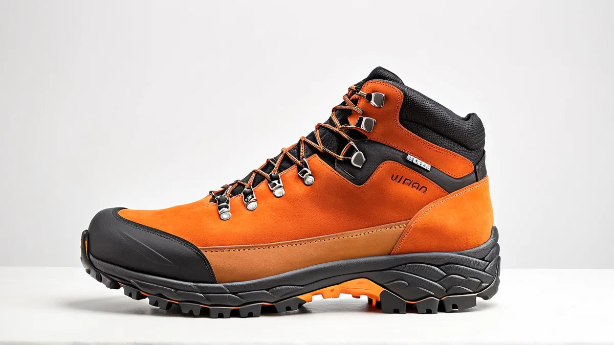 登山鞋徒步鞋产品图修图：翻毛皮绒感提清、Vibram 大底齿纹还原、鞋带与网布缝隙沿边抠干净