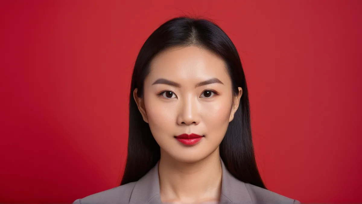 证件照常见问题示意，端正正面平视、表情平和、纯色干净底的合规证件照