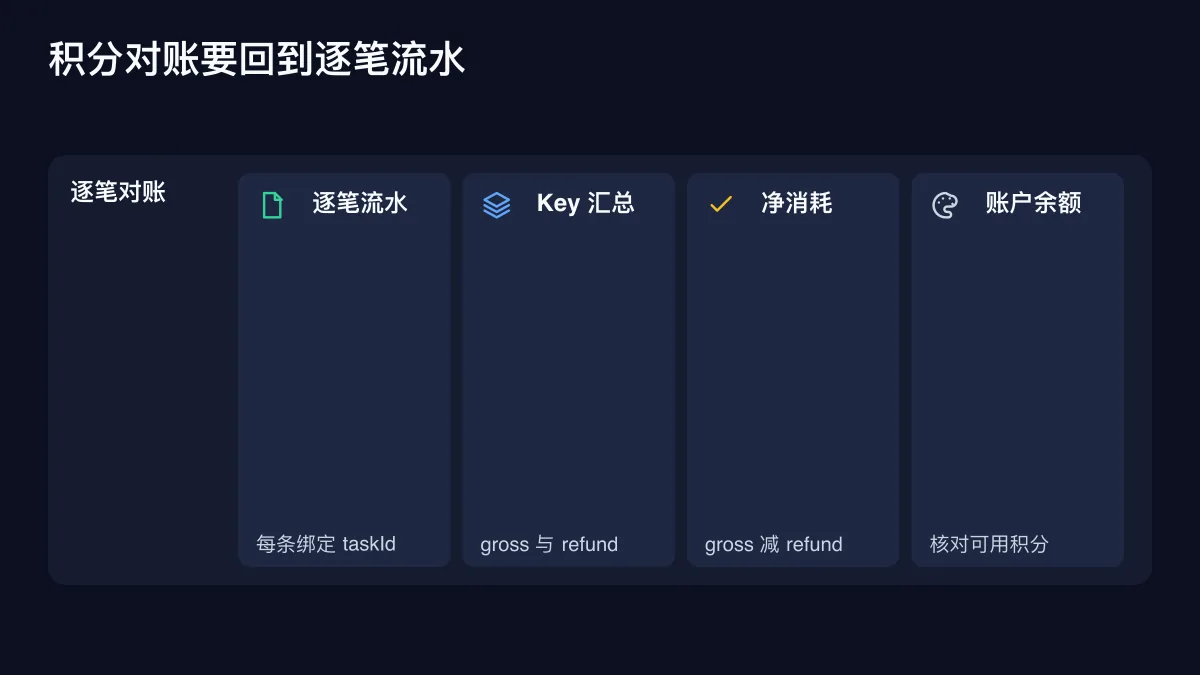 积分对账要回到逐笔流水的确定性技术图