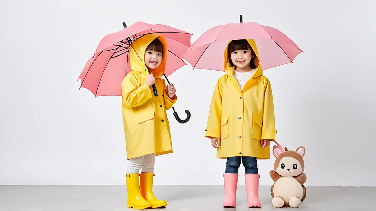 儿童雨具产品图修图：卡通印花提清、马卡龙色如实、立体耳朵沿边抠干净