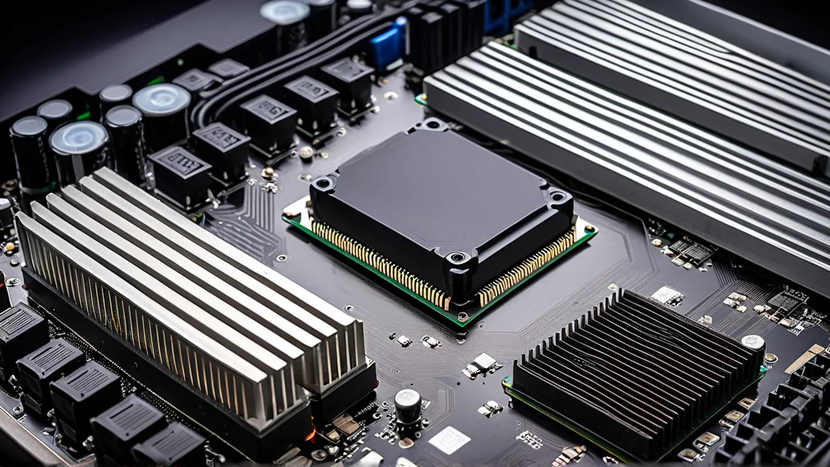 主板产品图修图：丝印清晰、CPU 插槽针脚如实、装甲反光自然