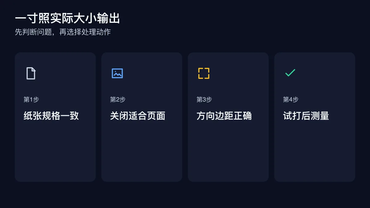 一寸照实际大小输出的四步检查图