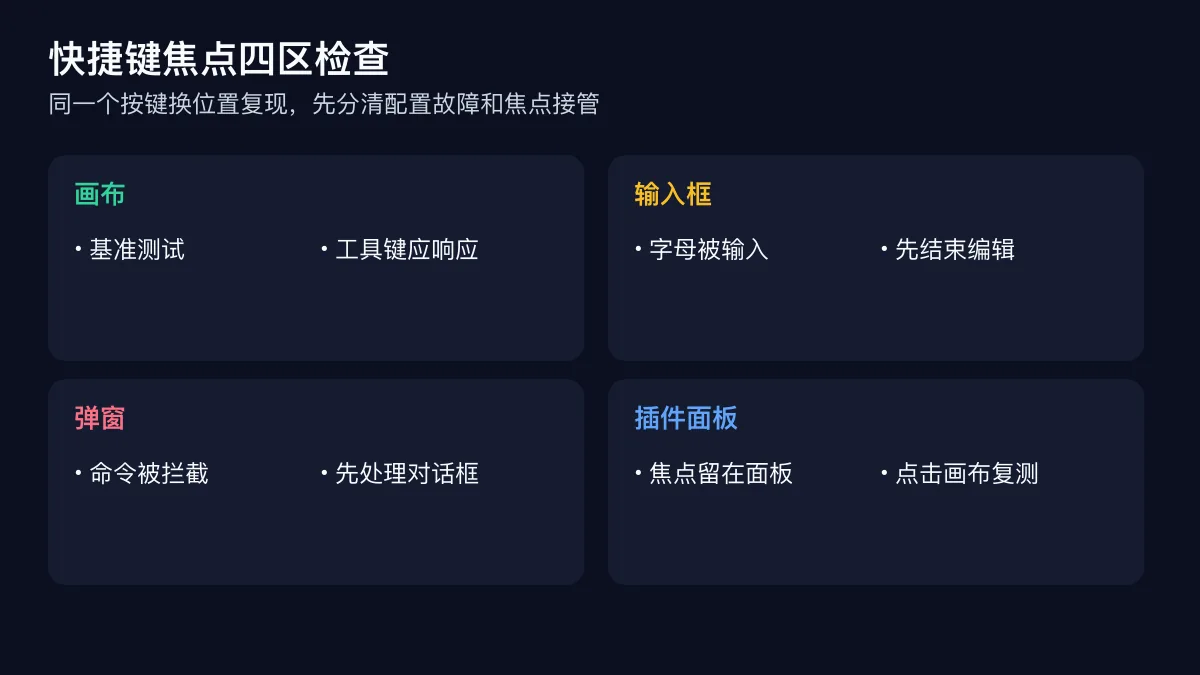 Photoshop 画布、输入框、弹窗和插件面板四区焦点检查图
