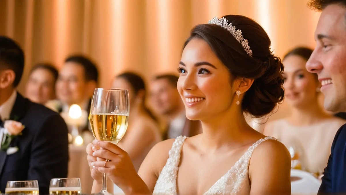 一张婚礼新娘敬酒人像，肤色和光影修整前后的对比
